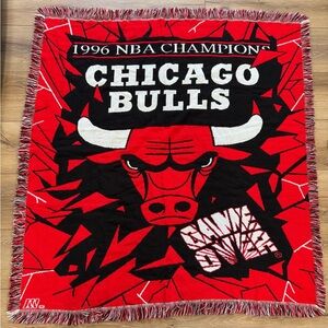 Vntg Chicago Bulls Throw Blanket 1996 NBA Champions Game Over Wall Hanger 52x48